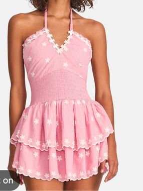 LoveShackFancy Candy Pink Halter Dress